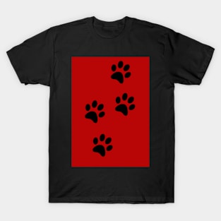 Black Pawprints on Red T-Shirt